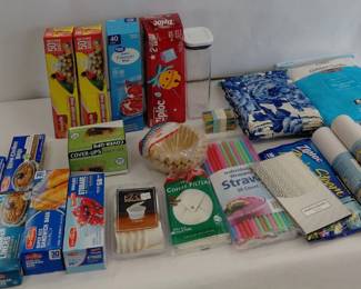 Kitchen Supplies - Gallon Bags, Aluminum Foil, Straws, Coffee Filters, Shelf Liner, Tablecloth