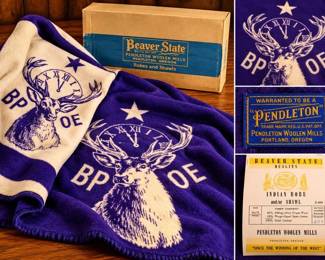 NOS 1960s Pendleton Beaver State BPOE Elks Wool Indian Robe Blanket 62x78 Original Box & Tag - Potterville