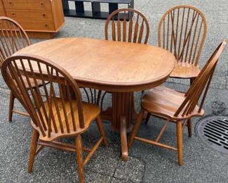Richardson Brothers Oak Pedestal Dining Table & 5 Windsor Chairs