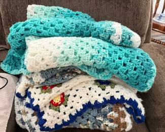 Assorted Handmade Crochet Afghans & Blankets Floral & Aqua Patterns – Howard City Off-Site