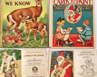 2 Vintage Children's Books 1950 Animals We Know & M.W. Tarrant Christmas Cards to Paint - Potterville