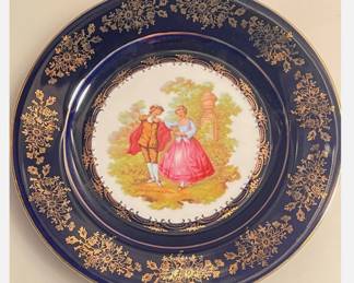 Limoges Castel France Courting Couple Plate - 7 1/2" - Signed - 22K Gold Gilt