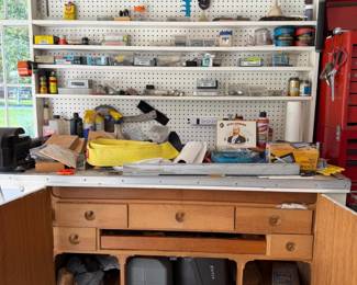 Garage Workbench & Pegboard Contents -Hand Tools, Hardware, Rulers, Levels & Supplies – Howard City Off-Site