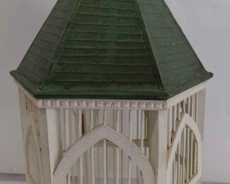 Wooden Bird Cage - White with Green Roof