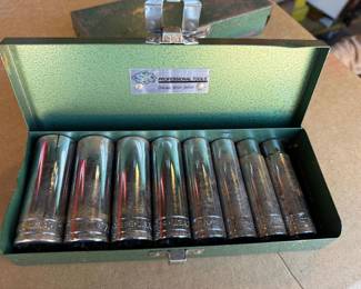 S-K Tools 1/2" Drive SAE Deep Socket Set, 8 Pc. 1/2" to 15/16", Metal Case, USA Made