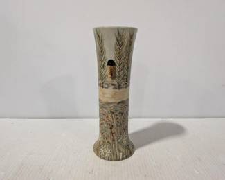 Vintage Cobridge Stoneware Vase Made In Stoke-on-Trent England, Farm & Fields Scene With Ladybugs - Estate Sales Warehouse (GR)