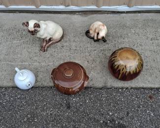 Decorative Ceramic Cat Figurines and Pottery Collection