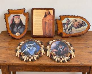 Collection of Five Vintage Native American-Themed Decorative Wall Hangings