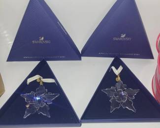 2 Swarovski 2021 Annual Edition Crystal Star Ornaments + New Christmas Decor Lot