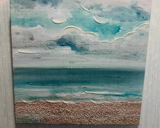Coastal Ocean Beach Scene Textured Canvas Wall Art - Blue & Teal Seascape - Lake Odessa Off-Site