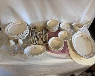 Vintage Set of Pfaltzgraff Tea Rose Stoneware Dinnerware and Accessories