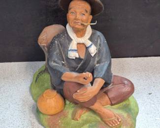 Vintage Japanese Handpainted Clay/Ceramic Hakata Elderly Man Figurine