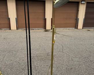 Torchiere Floor Lamp Lot (2): Black & Brass Tone Tri-Pole Uplight and Brass Tone Halogen
