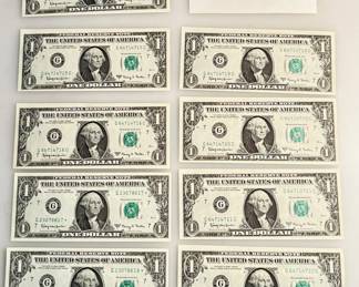 9 Crisp - UNC 1963 - Henry Fowler - Consecutive Sequence with 2 Star Notes in Middle
