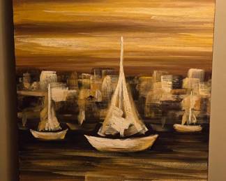 Huge Original Nautical Themed Sail Boat Painting Wall Art