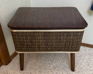 Vintage Mid-Century Sewing Storage Bench with Lift-Top & Sewing Supplies - Lake Odessa Off-Site