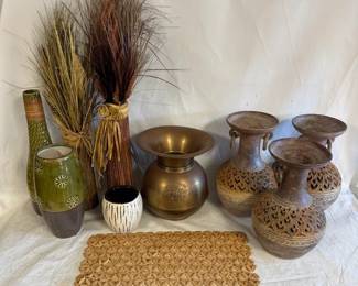 Small Collection of Vintage Themed Vases and Faux Plants