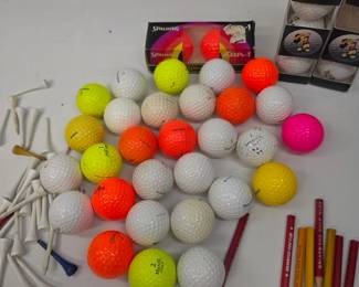 Small Collection of Golf Balls, Pencils, Markers, and Tees