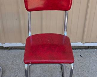Set of 3 Mid-Century Style Red Vinyl & Chrome Cantilever Dining Chairs – Estate Sales Warehouse (GR)
