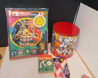 Sports Memorabilia Collectible Tin, Pog Set, and 2 Books