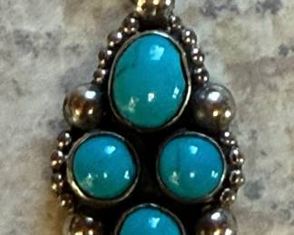 "925" Marked Sterling Silver Turquoise Stone Pendant with Southwestern Style Design - 3.6g - Lake Odessa Off-Site