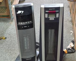 Two Tower Space Heaters - DeLonghi & Bionaire, Black/Silver, Digital Display & Adjustable Settings