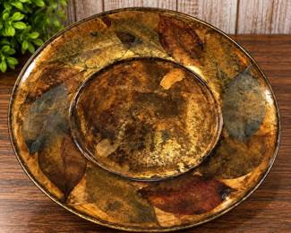Vintage Decorative Serving Plate Mottled Brown Gold Black Lacquer Style Finish - Potterville