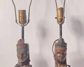 Antique Pair of Native American Bust Lamps