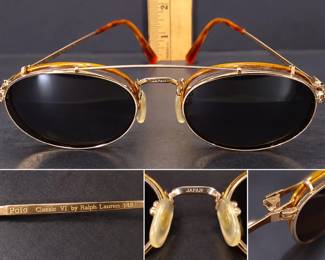 Vintage Polo Ralph Lauren Classic VI Japan Gold Oval Eyeglasses w/ Original Clip-On Sunglasses – Potterville