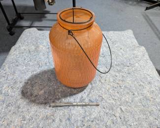 Burnt Orange Sorbet Glass Lantern With Black Metal Accents - Estate Sales Warehouse (GR)