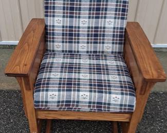 Vintage Mission Style Rocking Chair w/ Plaid and Flower Cushions
