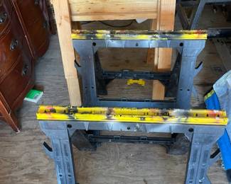 Folding Sawhorses and Wooden Work Stand Set