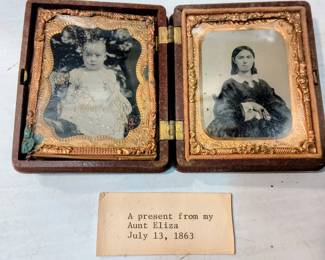 Antique Civil War Era 1860s Grape Vine Thermoplastic Union Case With 2 Portraits & 1863 Note - Potterville