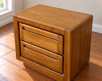 Vintage Stanley Two-Drawer Oak Nightstand or Side Table