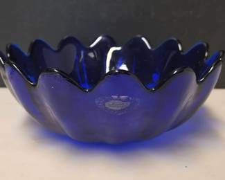 Vintage Blenko Cobalt Blue Lotus Bowl
