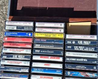 Vintage Leather Briefcase full of Vintage Cassette Tapes