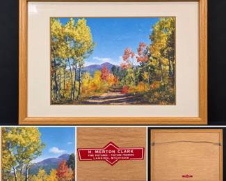 Vintage Framed Autumn Mountain Landscape Art Print H. Merton Clark Lansing MI Custom Framing - Potterville