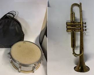 Umi Xylophone, Bundy Trombone, Sound Master Snare Drum, and Vintage Trumpet