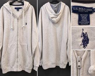 U.S. Polo Assn. Men's 3XLT Light Heather Oatmeal Full Zip Hoodie - Embroidered Logo & Pockets - New - Potterville