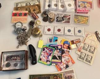 HUGE End of Estate Lot - Coins / Jewelry  / Cards / Replica Coins and More!