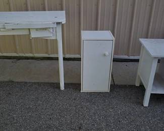 Vintage White Wood Desk, White Nightstand and White Cupboard