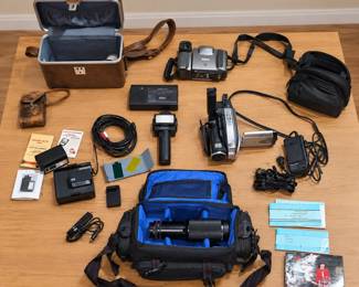 Lot of Vintage Camcorders and Photography Accessories - Versatile Lenses, External Flashes and More