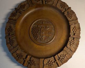 Vintage Hand Carved Bowl/Plate - Grape Leaf Motif - 13" dia