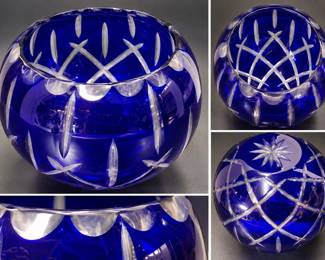 Gorham Cobalt Blue Cut To Clear Crystal Rose Bowl Starburst Design – Potterville