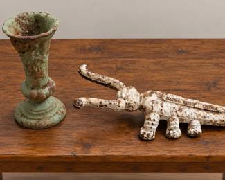 Vintage Cast Iron Beetle Boot Jack (Boot Puller) and Vintage Cast Iron Vase