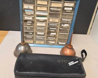 36 Drawer Cabinet, 2 Vintage Eagle Oiling Cans and Craftsman Flaring Tube Tool