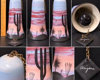 Large Vintage Arizona Southwest Ceramic Pottery Cactus Desert Wind Chime 11 Inch - Garden Decor