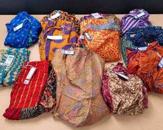 Large Darn Good Yarn Sari Silk Clothing Lot Tunics, Wraps, Skirts & Boho Textiles