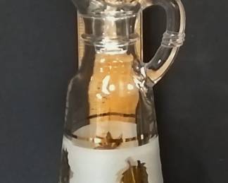 Vintage Libbey Golden Foliage Frosted Gold Leaf Oil & Vinegar Cruet with Glass Stopper
