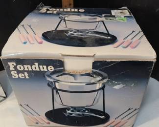 Vintage Stainless Steel Fondue Set- Stand, Burner, Chrome Forks -Alcohol Burner Original Box